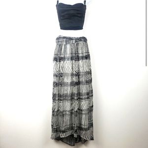H&M Black stipes long A-line skirt size 10